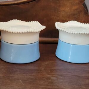 2 Vintage Baby Blue Glass Jars Dresser Decor Baby Room